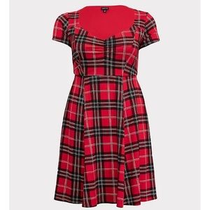 TORRID Red Plaid Ponte Sweetheart Skater Dress
